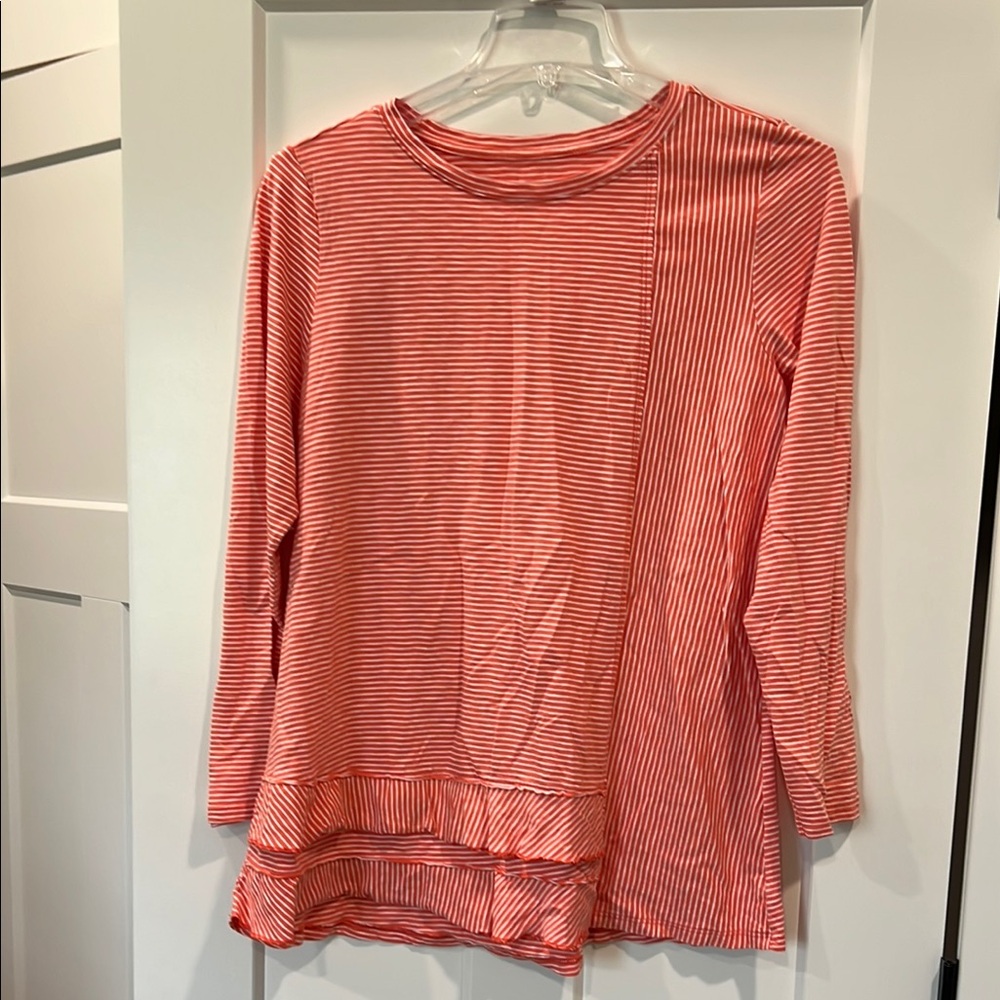 Soft Surroundings Pink Tiered 3/4 Sleeve Blouse